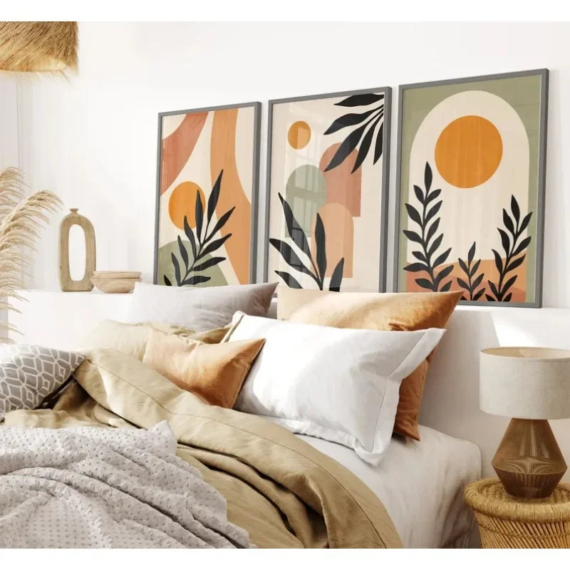 Abstract Nordic Leaf Canvas Wall Art - Posters