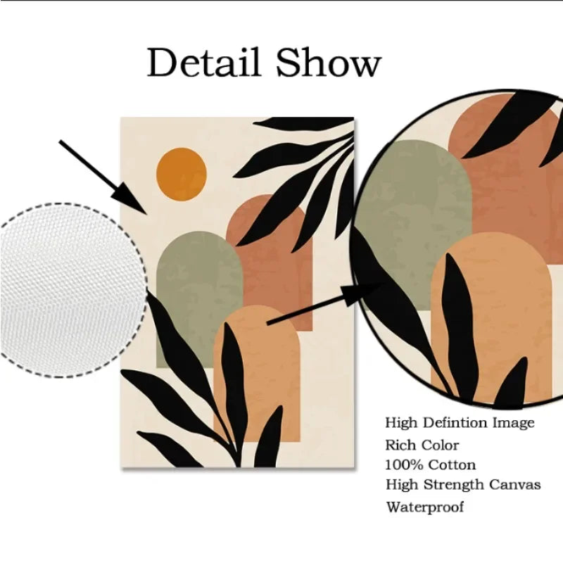 Abstract Nordic Leaf Canvas Wall Art - Posters