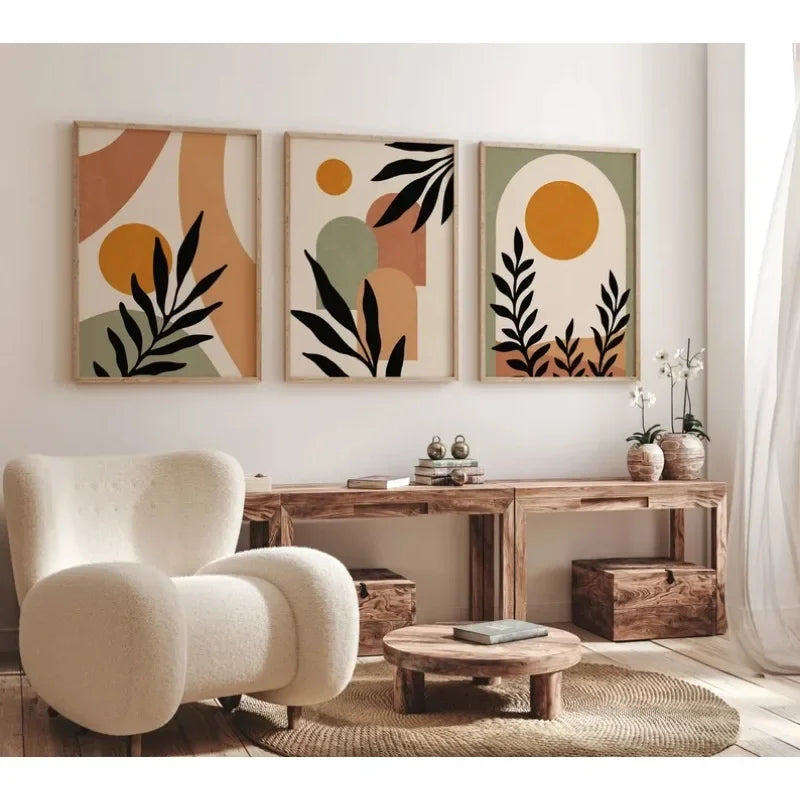 Abstract Nordic Leaf Canvas Wall Art - Posters