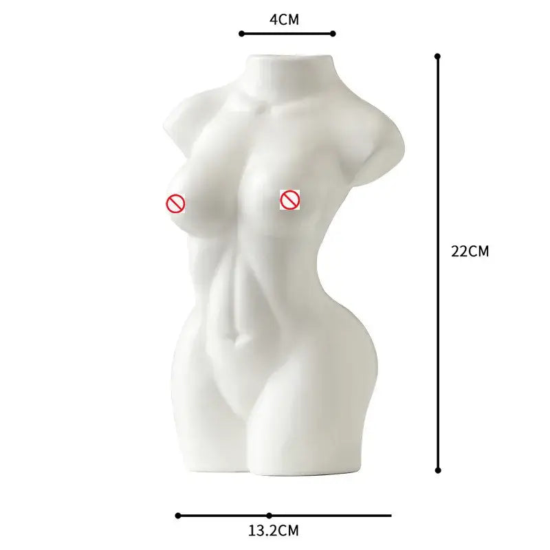 White ceramic vase shaped like an abstract nude female torso for living room decor
