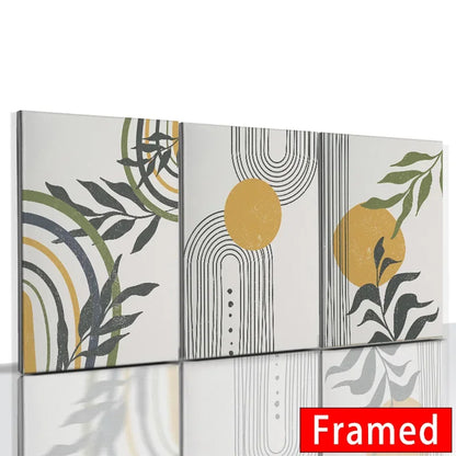 Abstract Orange Leaf Posters Set - Boho Home Wall Art - H-3PCS / 30x40cm With Frame - Posters