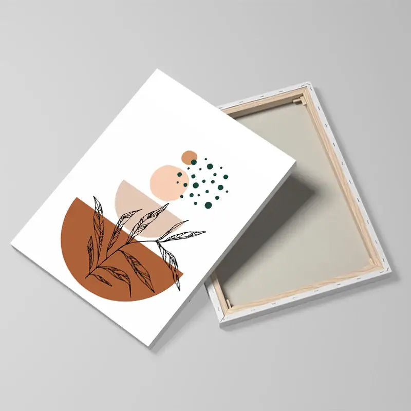 DecorBites™ abstract orange leaf posters set featuring minimalist botanical and geometric art in earthy tones on canvas