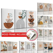 Decorbites™ abstract orange leaf posters set featuring modern abstract wall art panels with earthy beige brown and green tones