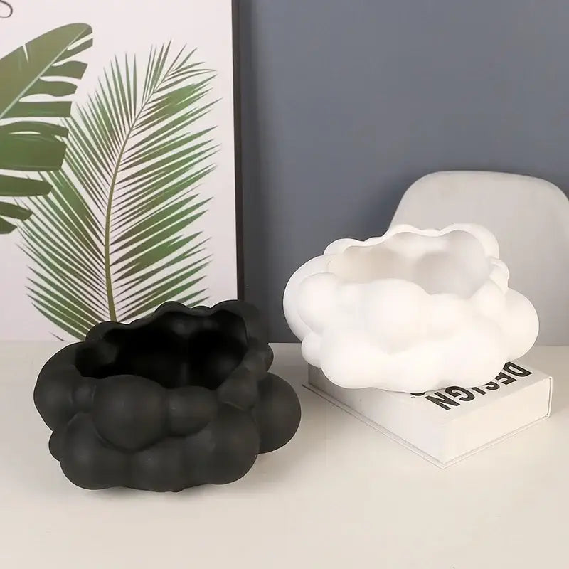 Black and white cloud-shaped ceramic planters with matte finish for living room decor abstract patchwork ceramic design