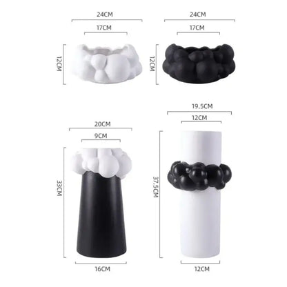 Black and white abstract patchwork ceramic vases with textured bubble design for living room decorbites abstract patchwork decor