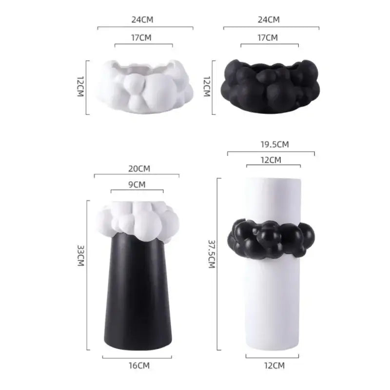 Black and white abstract patchwork ceramic vases with textured bubble design for living room decorbites abstract patchwork decor