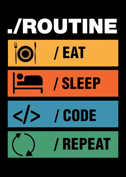 Black and white abstract programmer gamer graphic poster with bold text and colored icons on canvas wall art by decorbites