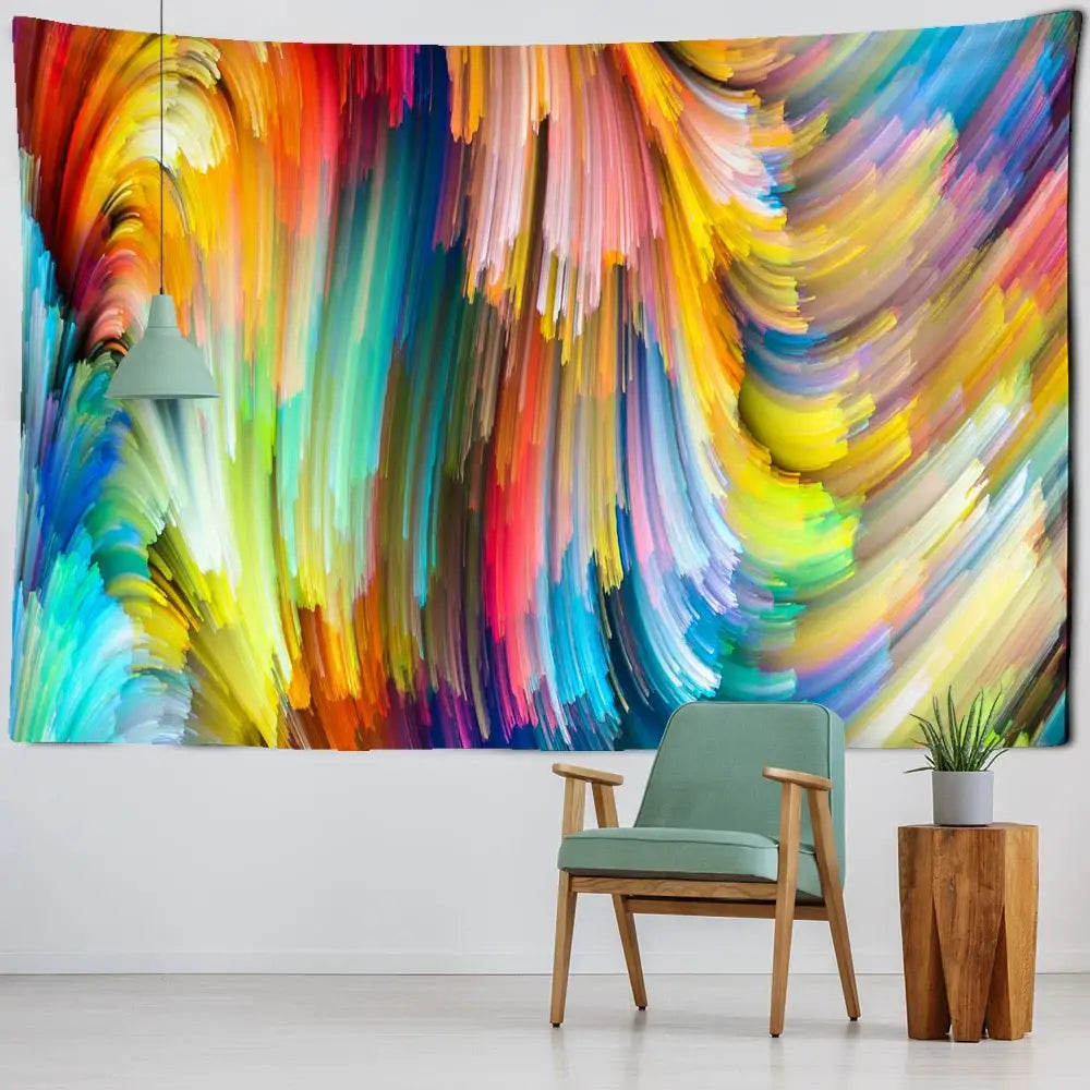 Vibrant abstract mandala 3d tapestry with swirling purple and blue iris colors for decorbites boheme living room decor