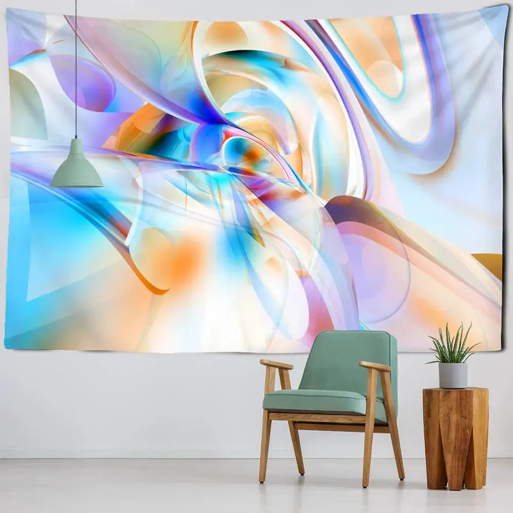 Vibrant decorbites boheme mandala 3d tapestry with flowing swirls of blue, purple, orange, and white for living room decor