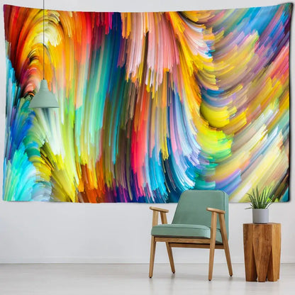 Vibrant decorbites boheme mandala 3d tapestry with swirling rainbow colors and purple blue iris for living room decor