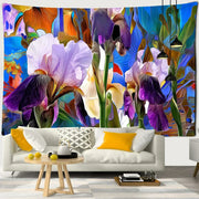 Abstract purple and blue iris mandala 3d tapestry with bold floral design and dynamic brushstroke textures for decorbites boheme decor