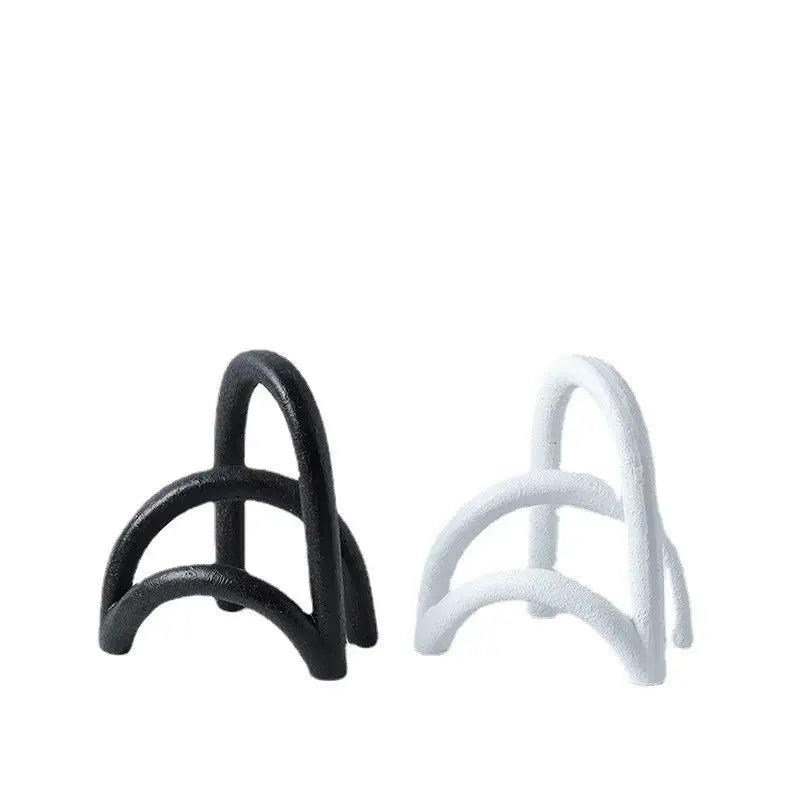 Black and white ceramic resin geometry arch bookends by decorbites for living room decor