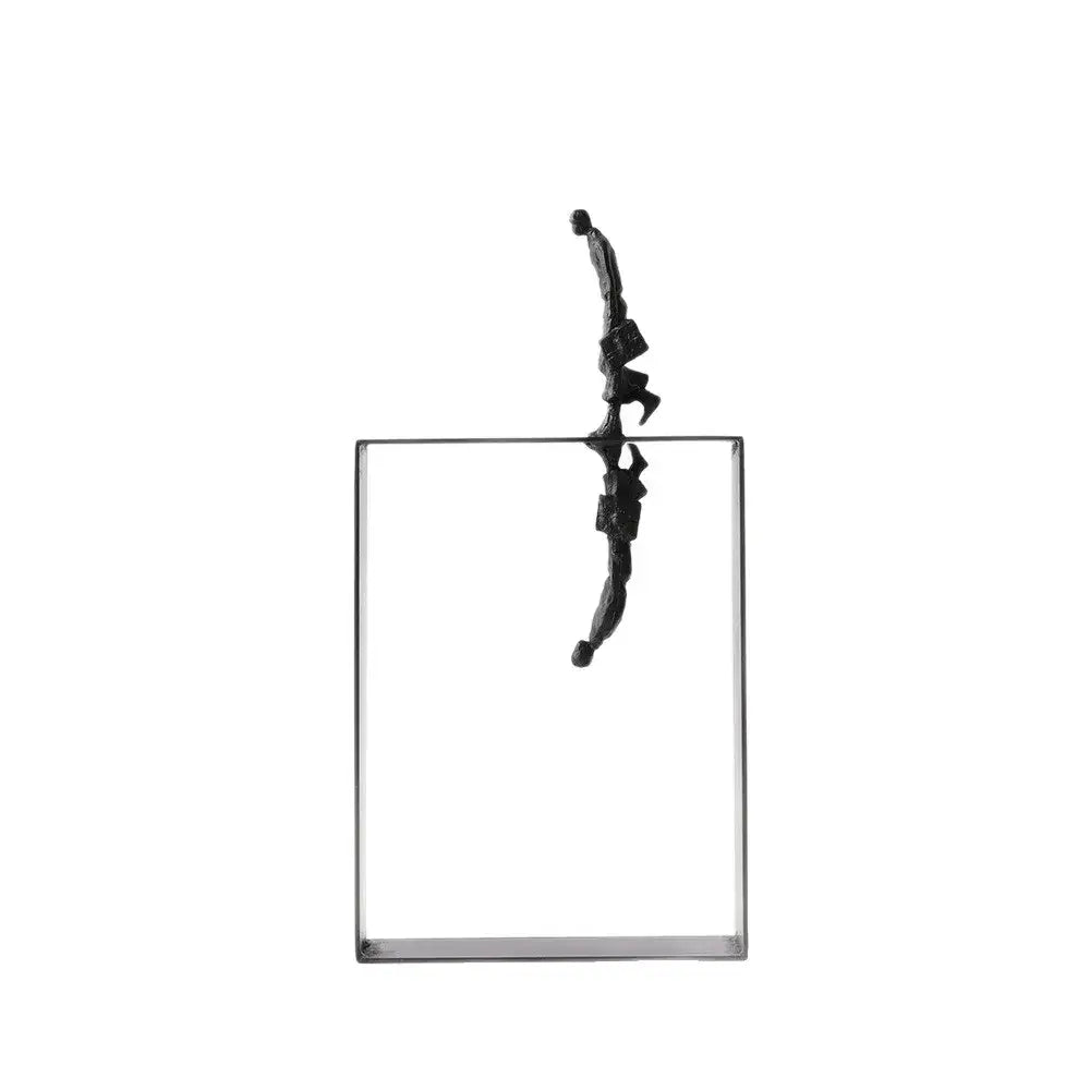 Black metallic resin sculpture of a man carrying a briefcase on glass block for decorbites abstract resin decor