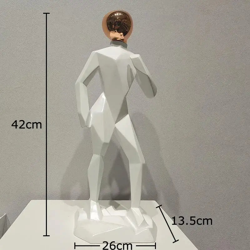 Abstract resin sculpture white geometric human figure with reflective rose gold head for resin sculpture room decorbites decor
