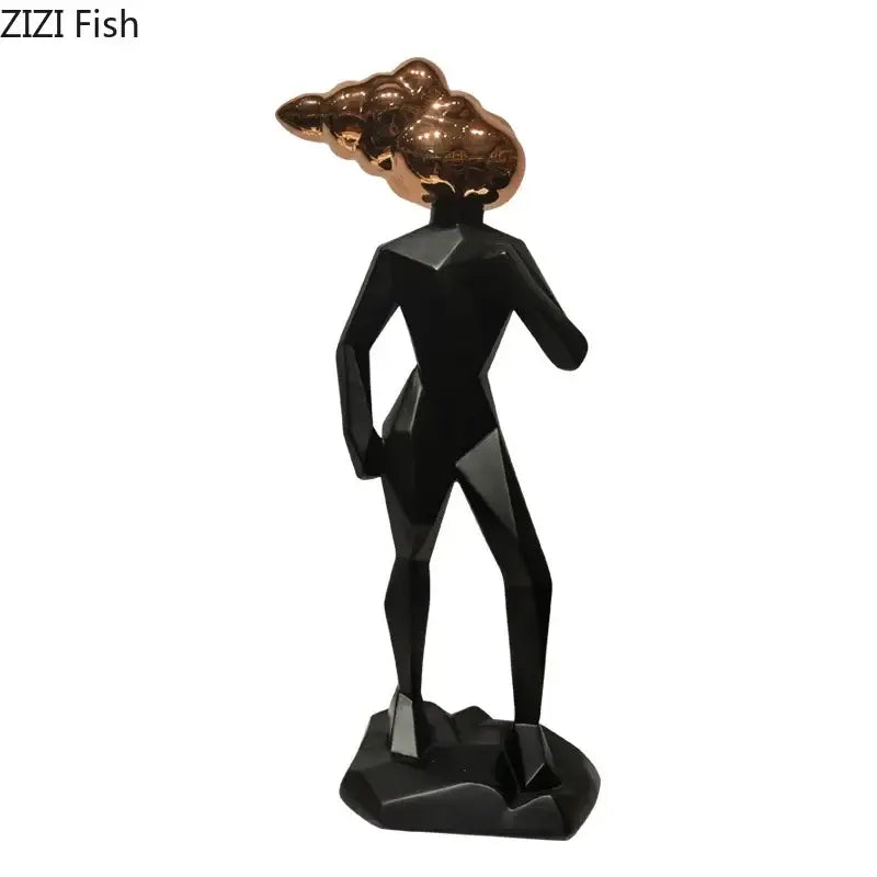 Black geometric abstract resin sculpture with copper shell-like head perfect for resin sculpture room decorbites decor