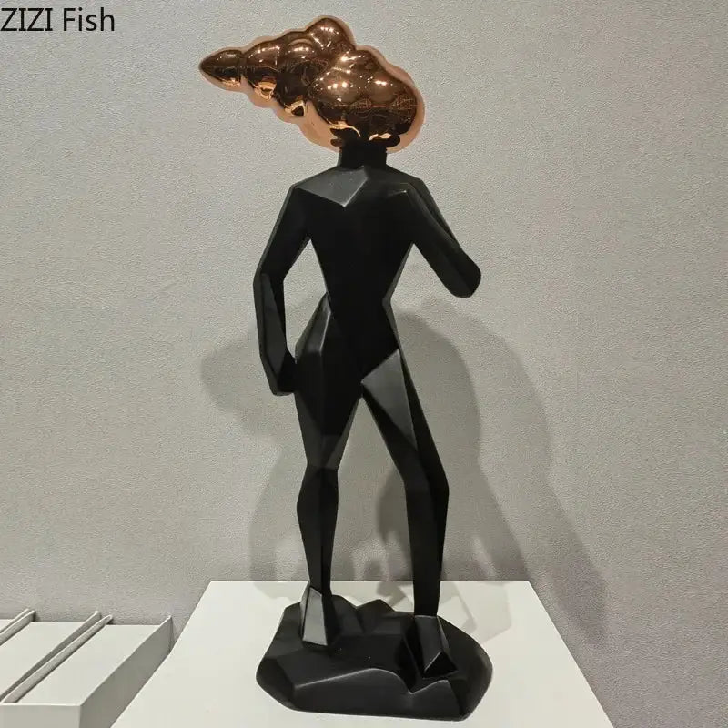 Black geometric abstract resin sculpture with copper bubble head for resin sculpture room decorbites abstract resin decor