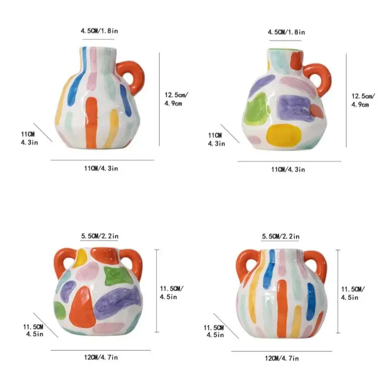 Colorful abstract splatter cartoon ceramic vase teapot with orange handles for living room decorbites cartoon ceramic decor
