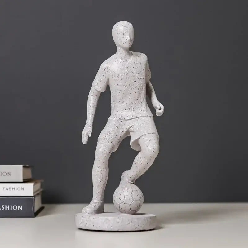 White speckled resin abstract sports player sculpture with textured surface and detailed uniform for living room decorbites decor