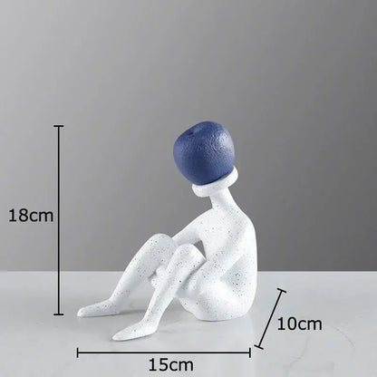 Abstract thinker resin black and white figurine with a blue spherical head for living room decorbites abstract thinker decor