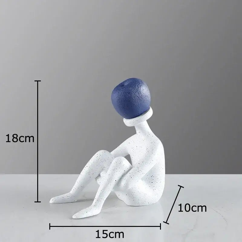 Abstract thinker resin black and white figurine with a blue spherical head for living room decorbites abstract thinker decor