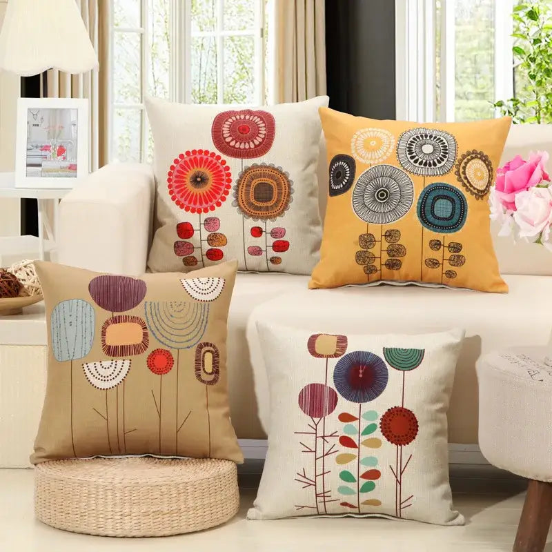 Beige pillow cover with colorful abstract tree flower embroidery in red blue green and orange for living room decorbites abstract tree