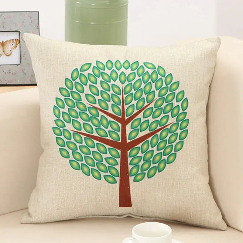 Beige linen pillow cover with a decorbites abstract tree flower embroidered design for living room decor