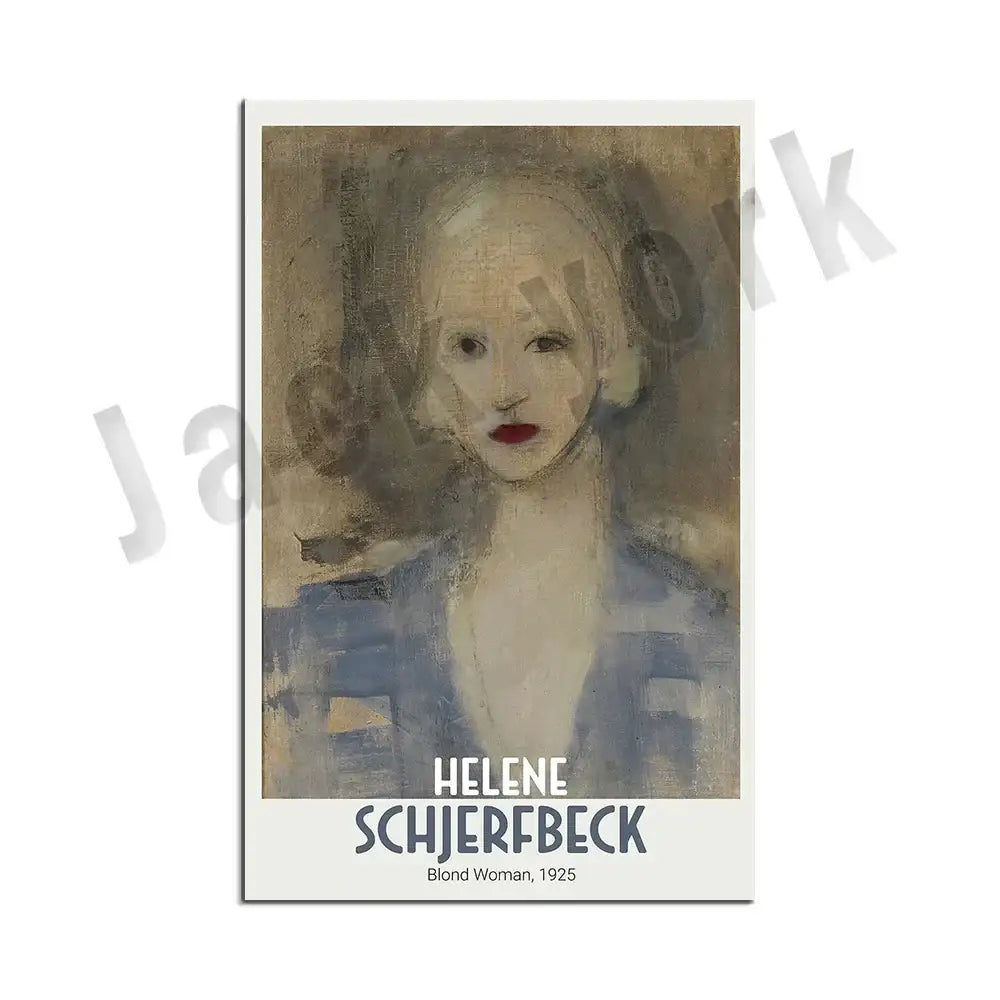 Abstract vintage exhibition framed art print of a stylized blonde woman with red lips for decorbites abstract vintage decor