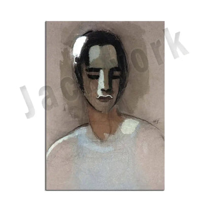 Abstract vintage exhibition poster featuring a textured abstract portrait with dark hair in muted tones on canvas print decorbites abstract vintage