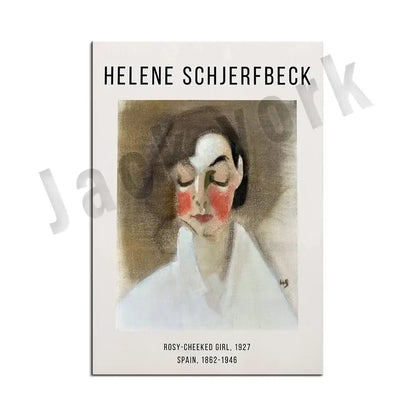 A framed decorbites abstract vintage art print featuring a stylized woman with rosy cheeks for living room decor