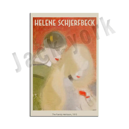 Art print featuring helene schjerfbeck stylized painting of two women in pastel tones for decorbites abstract vintage set