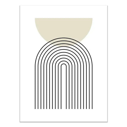 DecorBites abstract green plants wall art trio featuring minimalist black arches and beige semicircle abstract green design