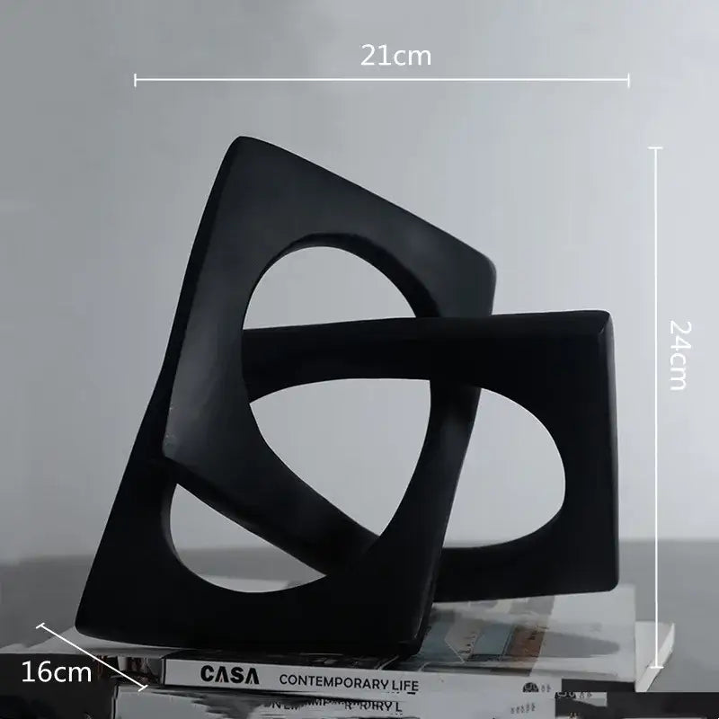 Black matte abstract geometric cross square ceramic ring bookends for living room decorbites geometric cross design