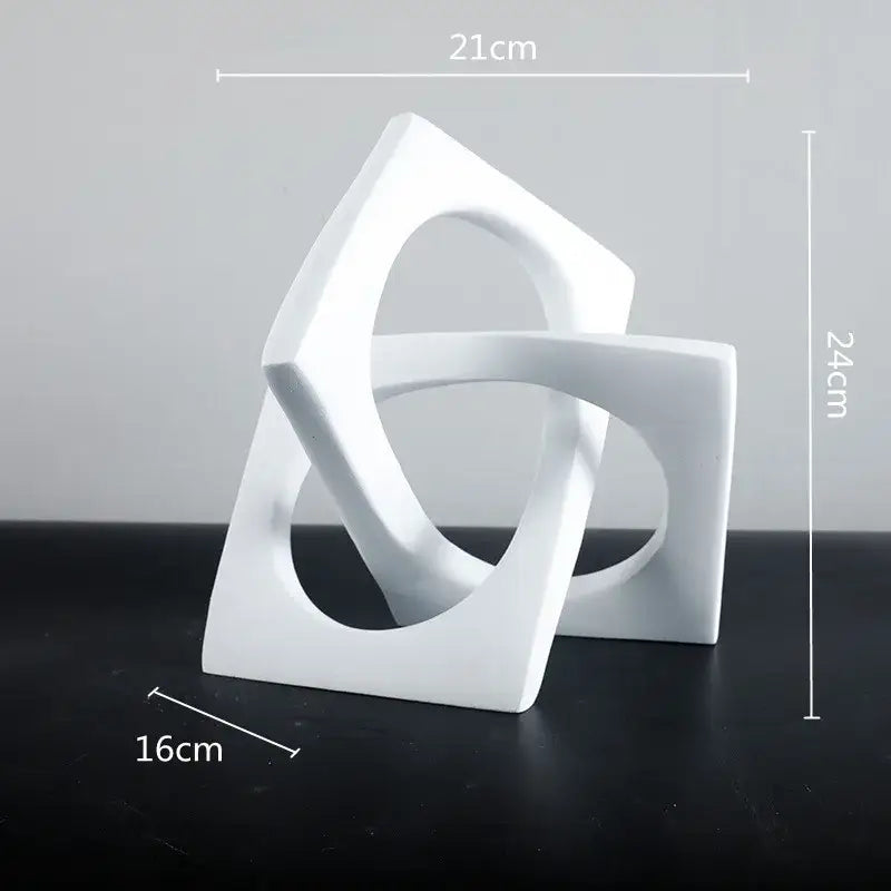 Abstract white ceramic geometric cross square ring bookends featuring interlocking geometric forms for living room decorbites decor