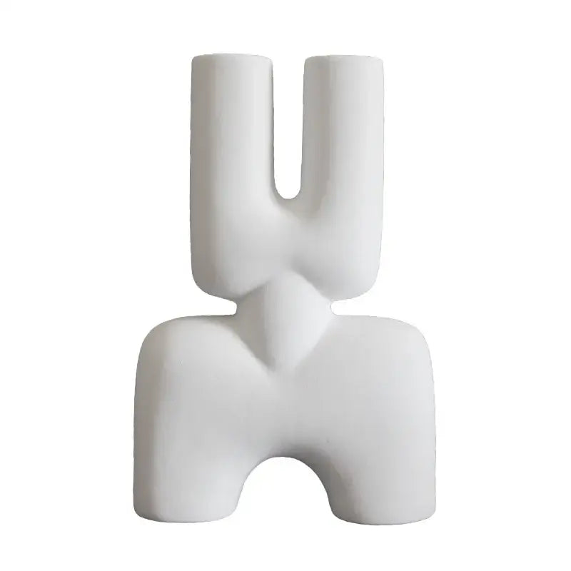 Abstract white geometric ceramic vase with minimalist humanoid silhouette for modern living room decorbites ceramic vase