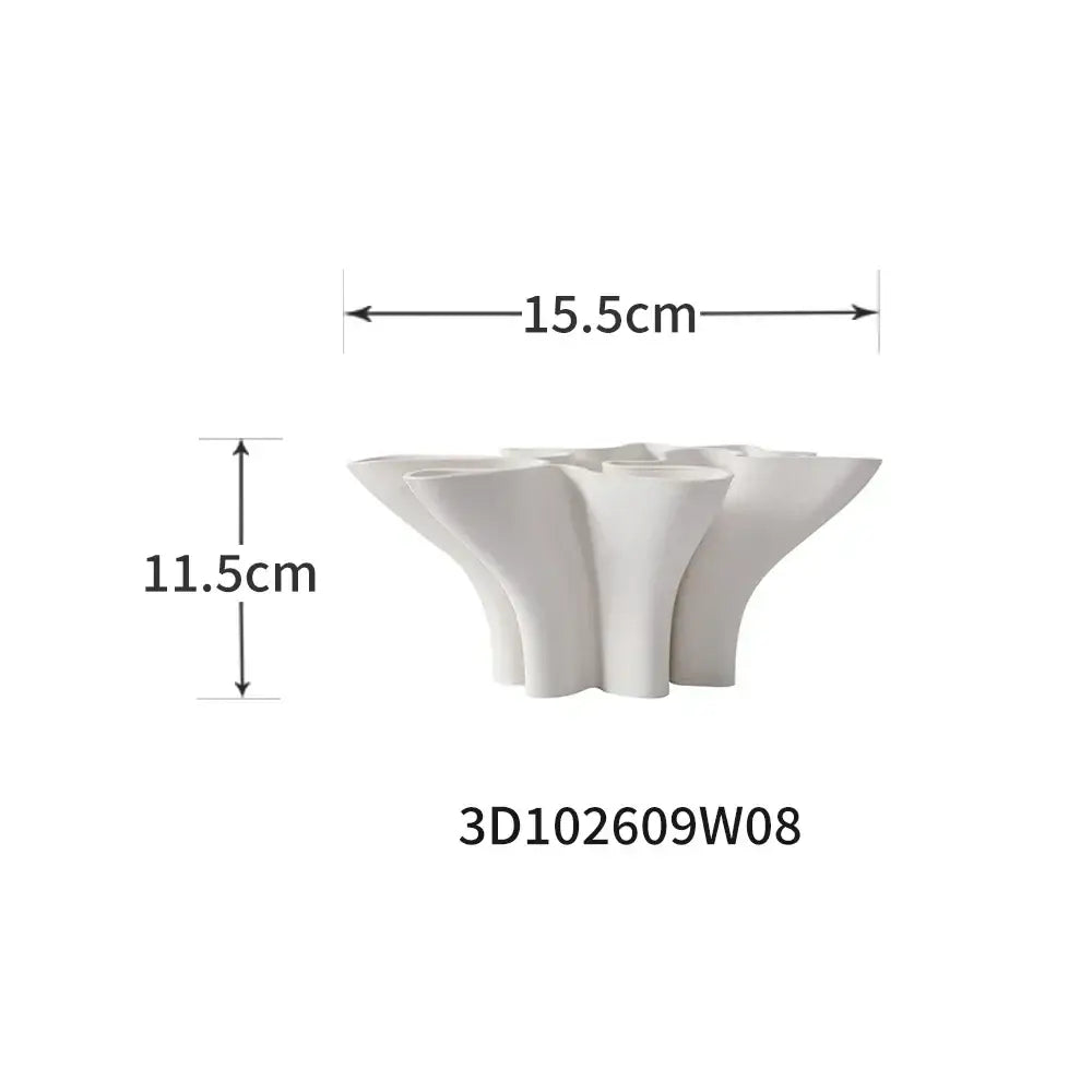 Abstract white geometric fold ceramic vase with modern sculptural design featuring flared openings for living room decorbites decor
