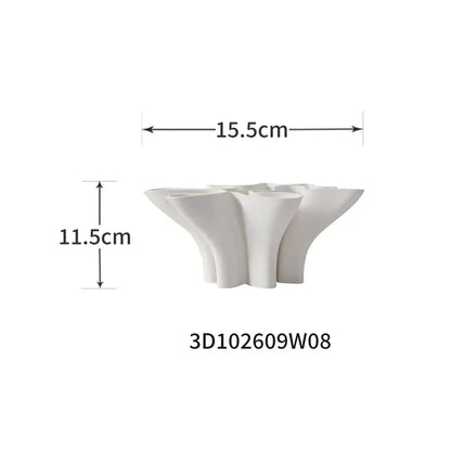 Abstract white geometric fold ceramic vase with modern sculptural design featuring flared openings for living room decorbites decor