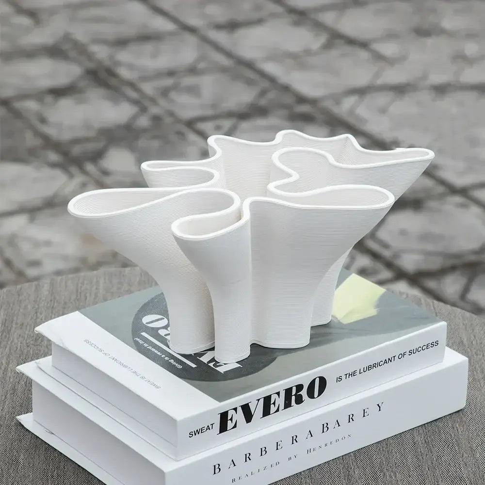 Abstract white geometric fold ceramic vase with sculptural branching form for modern living room decorbites geometric fold decor