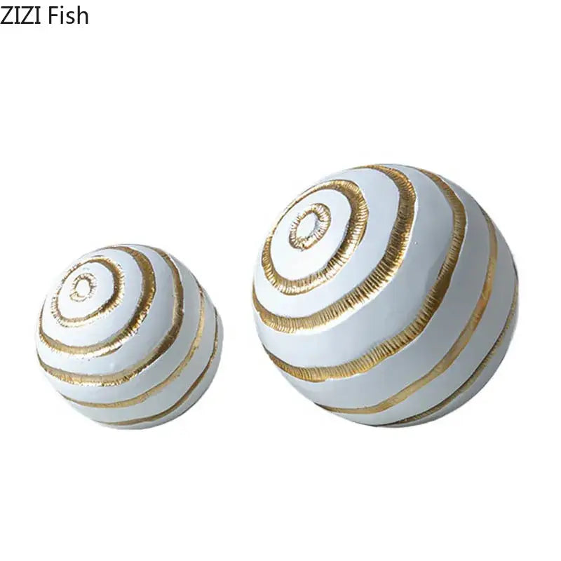 Abstract white and gold golden texture ball sculpture featuring spiral patterns for living room decor