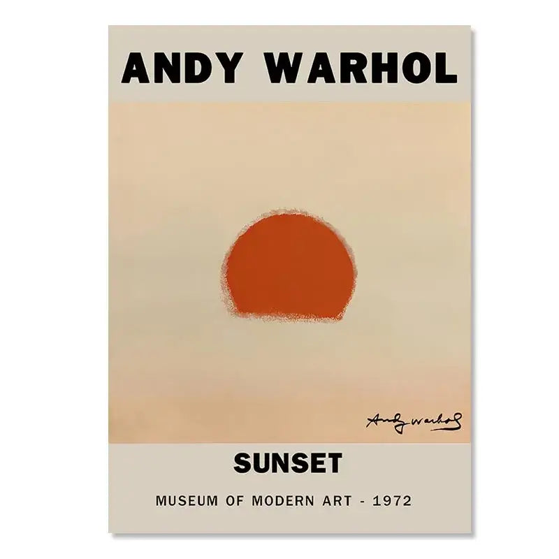 Abstract yayoi kusama wall art featuring bold orange sun on beige gradient background for living room framed prints