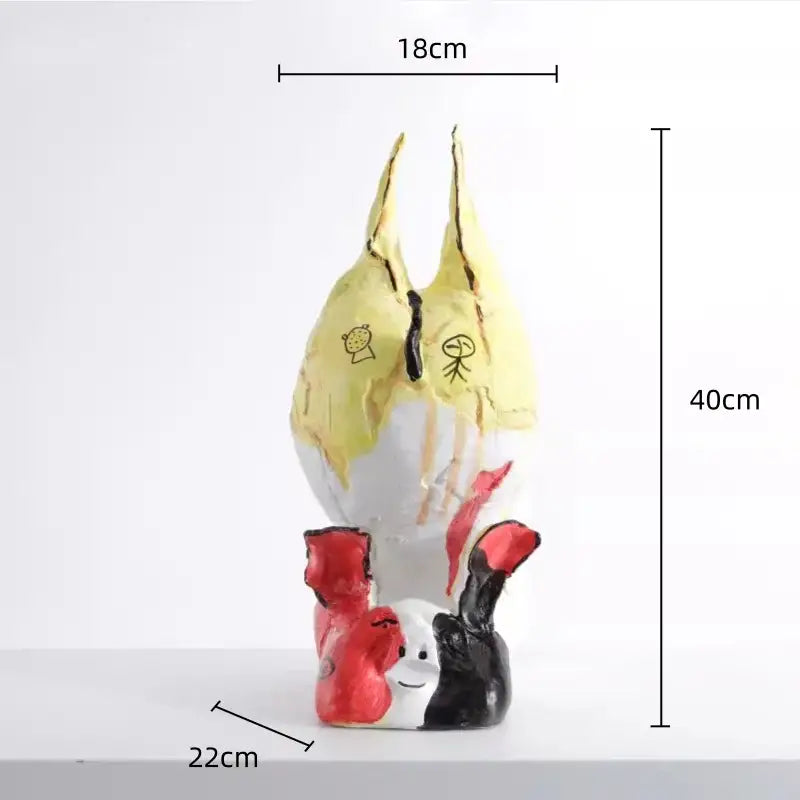 A whimsical hand-painted ceramic cartoon pig figurine in yellow white with red black faces for decorbites cartoon pig handicrafts
