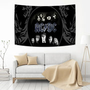 Black acdc band tapestry wall hanging with tiger logo and band member portraits for bedroom decor wall hanging