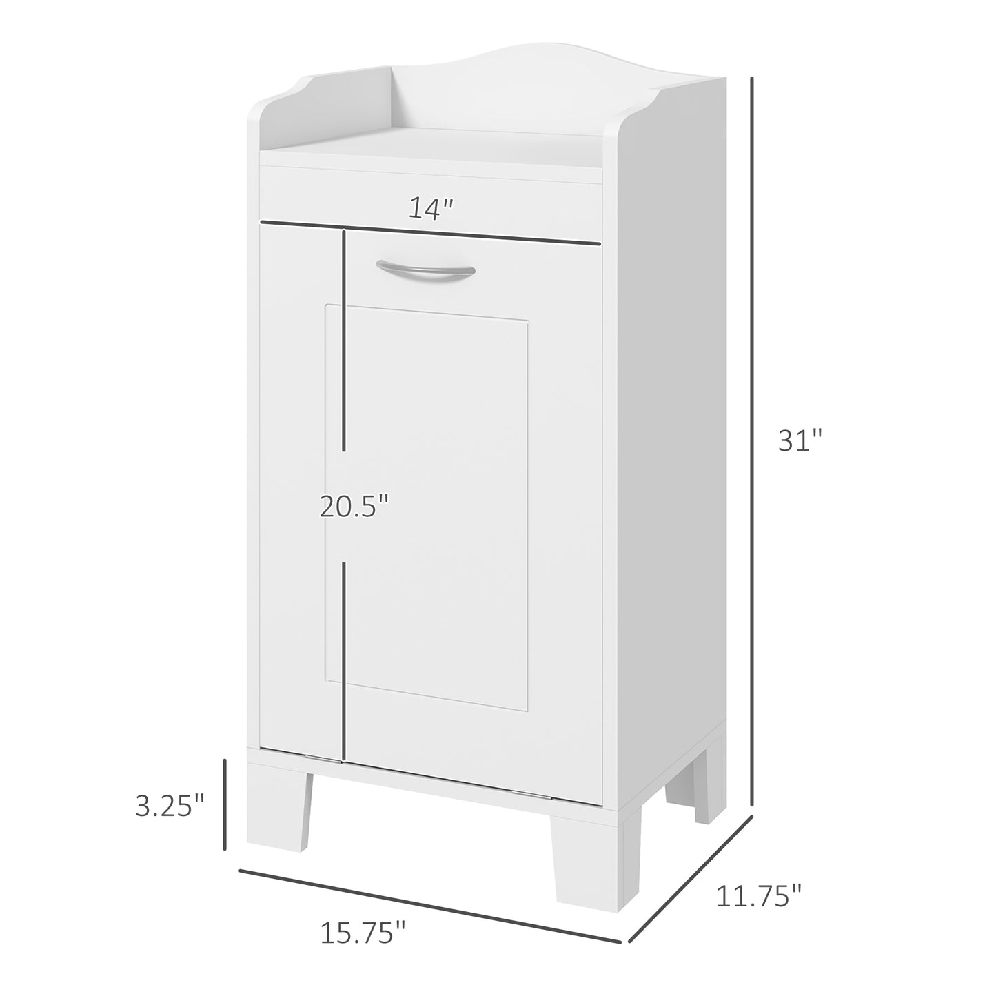 31  Tilt Out Laundry Hamper, Free Standing Bathroom Storage Cabinet  Home Organizer, White