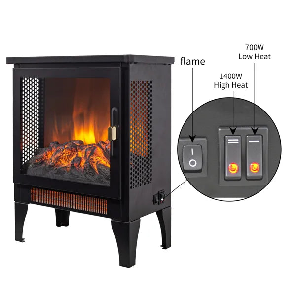 17 Inch Freestanding Electric Fireplace Stove Heater With 3D Flame Effect,Black