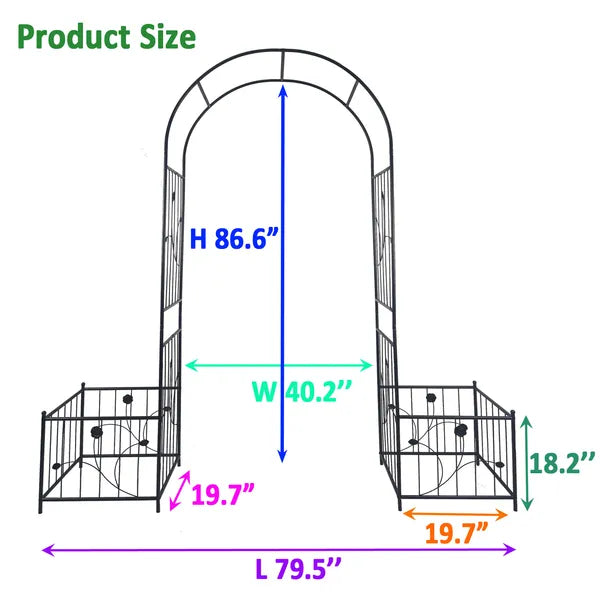 Black Metal Garden Arch With Plant Stands