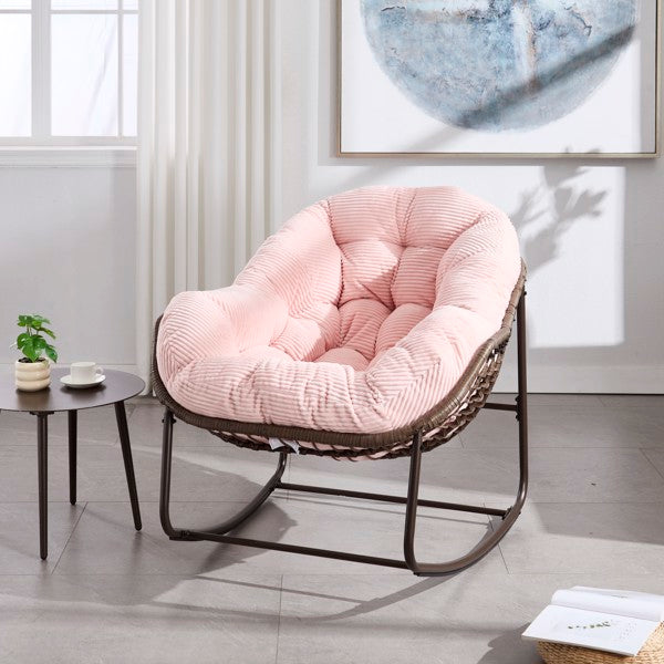 Outdoor Rattan Rocking Chair,Padded Cushion Rocker Recliner Chair Outdoor For Front Porch, Living Room, Patio, Garden, Pink-Prohibited From Selling On Temu