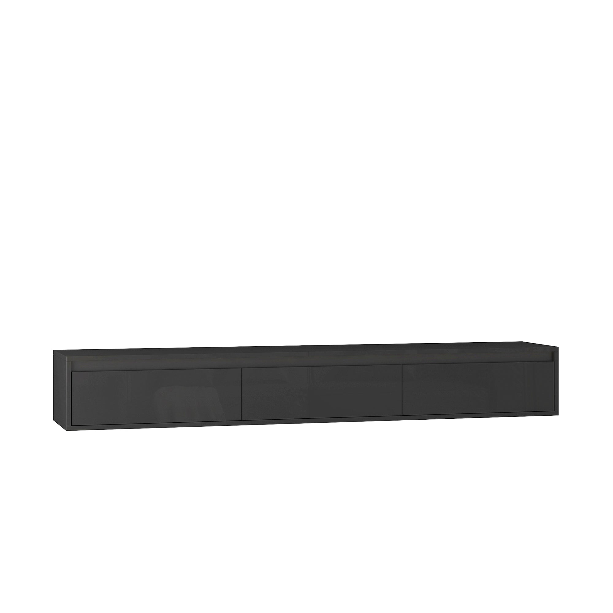 Schwebender TV-Ständer, Wandmontierter TV-Regal mit LED-Lichtern & Stromsteckdose, Hochglänzender TV-Schrank für schwarze TV-Ständer für das Wohnzimmer