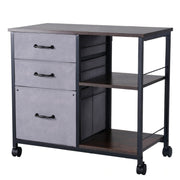 Mobiler Metall-Aktenschrank mit 3 Stoffschubladen und 2 offenen Regalen Braun