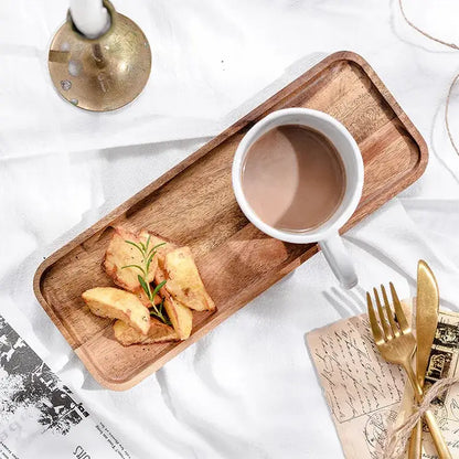Rectangular acacia wood breakfast tray with natural grain finish and rounded edges for dining room serving decorbites acacia wood