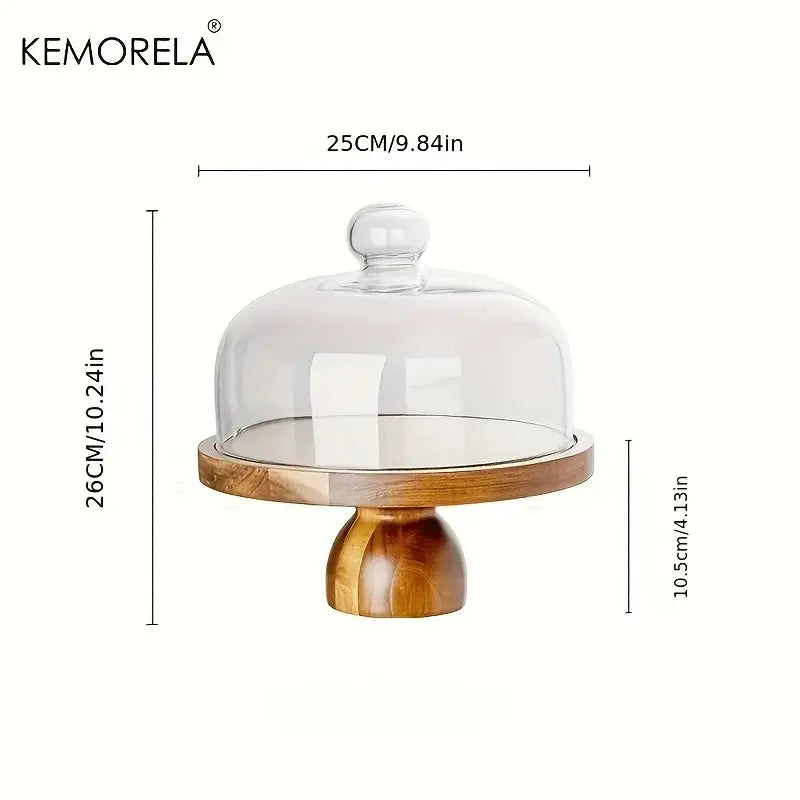 Kemorela acacia wood cake stand with clear glass dome and wooden base for kitchen dessert display decorbites acacia wood