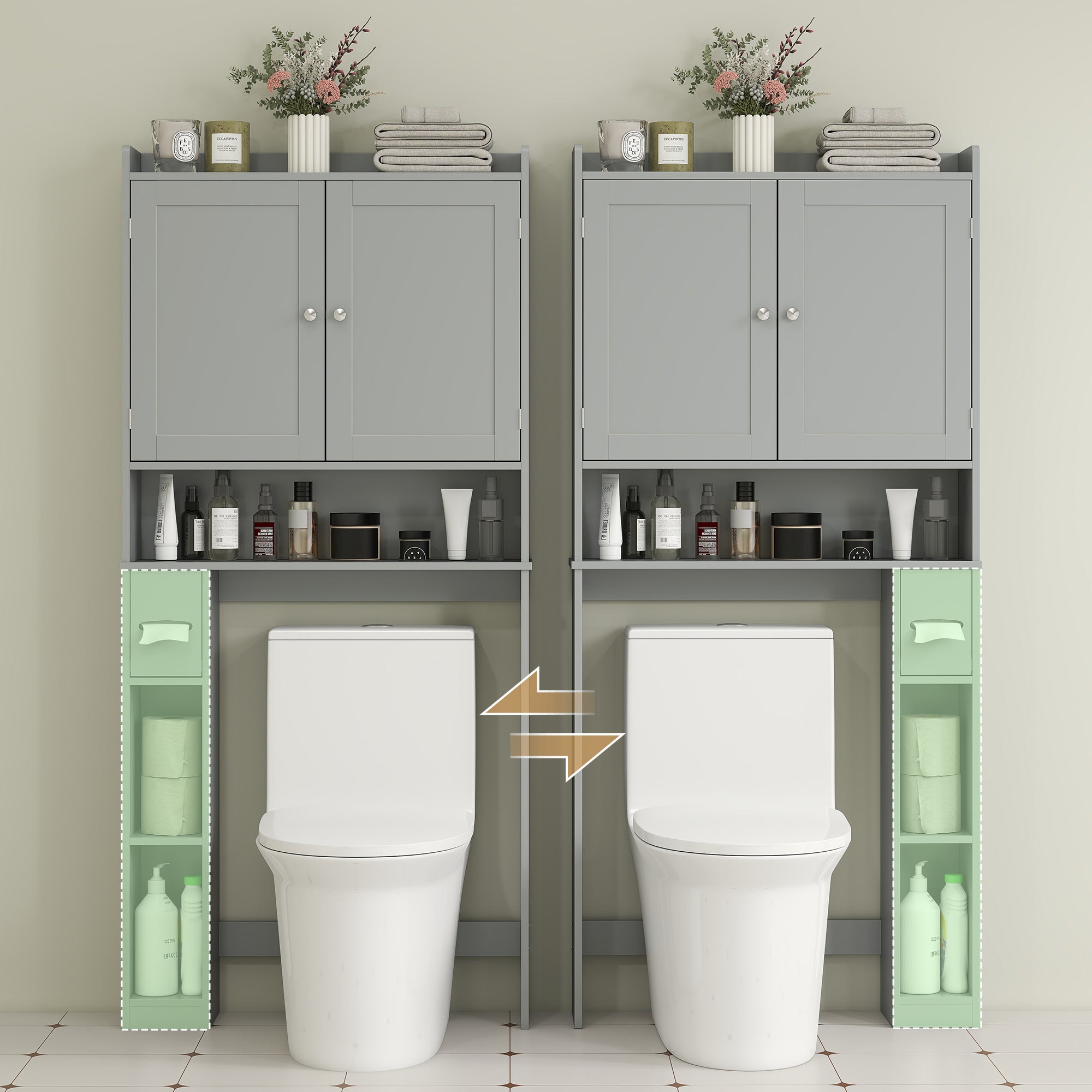 White Modern Storage Cabinet Over-Toilet Two-Tier